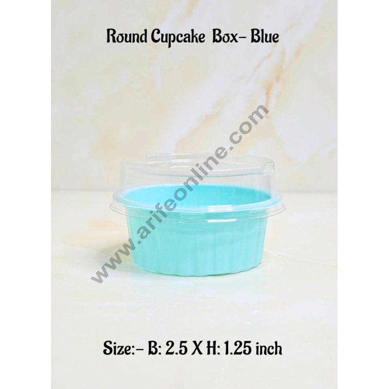 CAKE DECOR PVC Round Cupcake Box With Blue Base Cake Box | Dessert Packaging (10 Pcs Pack)