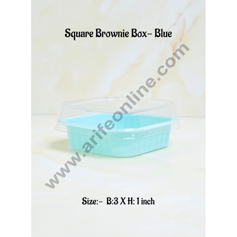 CAKE DECOR  PVC Square Brownie Box With Blue Base Cake Box | Dessert Packaging - (10 Pcs Pack)