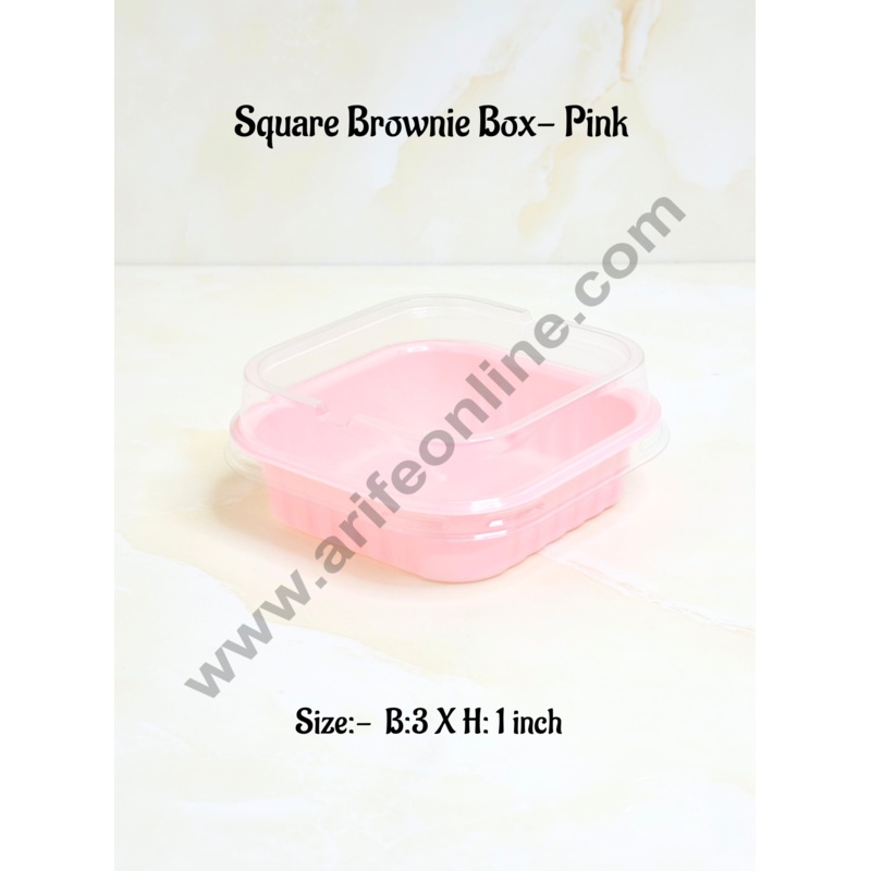 CAKE DECOR  PVC Square Brownie Box With Pink Base Cake Box | Dessert Packaging - (10 Pcs Pack)