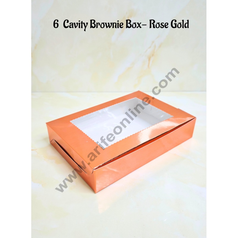 Cake Decor Rose Gold Brownie Boxes 6 Cavity with Clear Window, Brownie Carriers ( 10 Pcs Pack )