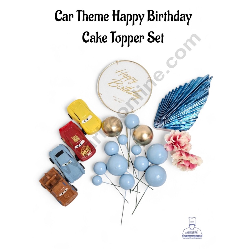Car Theme Happy Birthday Cake Topper Set - CAKE DECOR