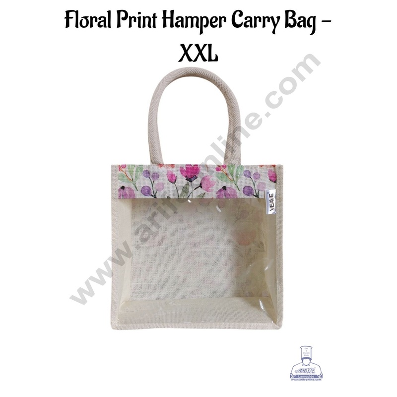 Floral Printed With Transparent Front Jute Hamper Carry Bag - XXL - CAKE DECOR