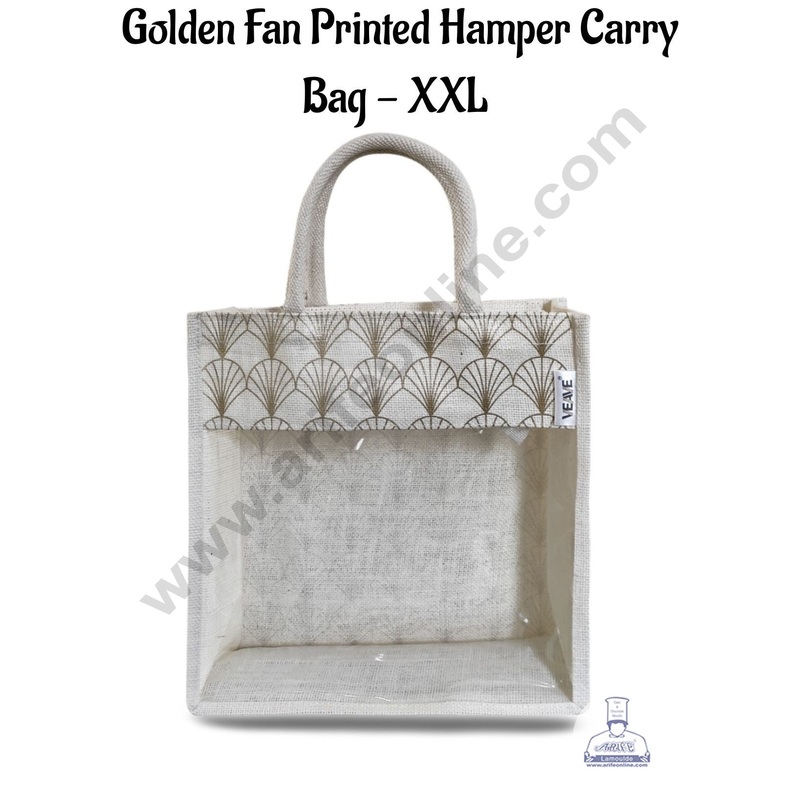 Golden Fan Printed With Transparent Front Jute Hamper Carry Bag - XLL  - CAKE DECOR