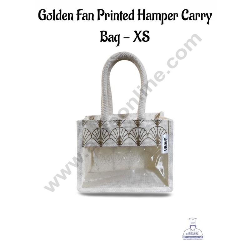 Golden Fan Printed With Transparent Front Jute Hamper Carry Bag - XS  - CAKE DECOR