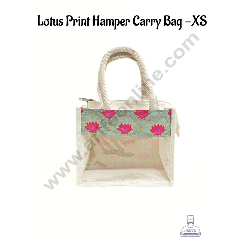 Lotus Printed With Transparent Front Jute Hamper Carry Bag - XS  - CAKE DECOR