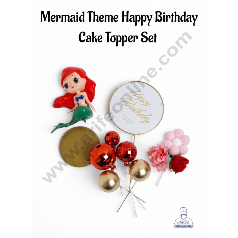 Mermaid Theme Happy Birthday Cake Topper Set - CAKE DECOR
