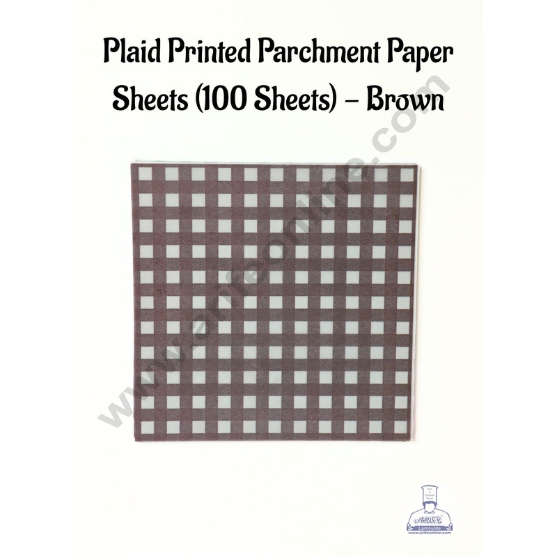 Printed Parchment Paper | Bento Box Liner | Grease Proof Paper | Wrap Paper -Brown Checks/Plaid Print (100 Sheets) CAKE DECOR