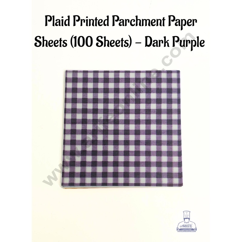 Printed Parchment Paper | Bento Box Liner | Grease Proof Paper | Wrap Paper - Dark Purple Checks/Plaid Print (100 Sheets) CAKE DECOR