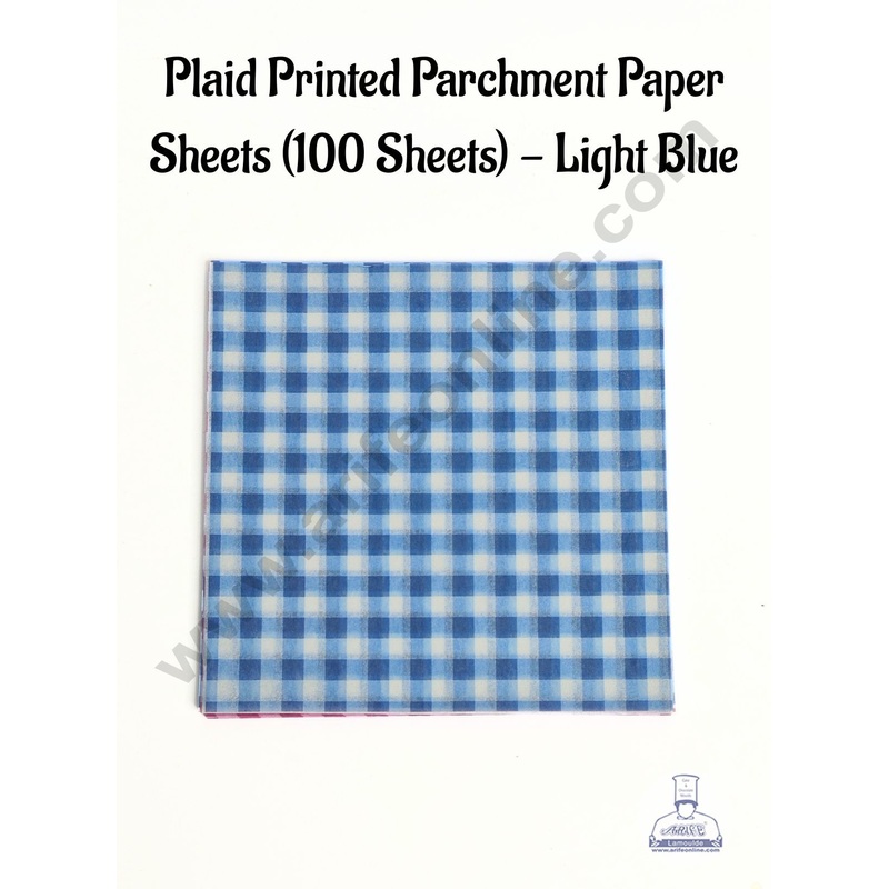 Printed Parchment Paper | Bento Box Liner | Grease Proof Paper | Wrap Paper -Light Blue Checks/Plaid Print (100 Sheets) CAKE DECOR