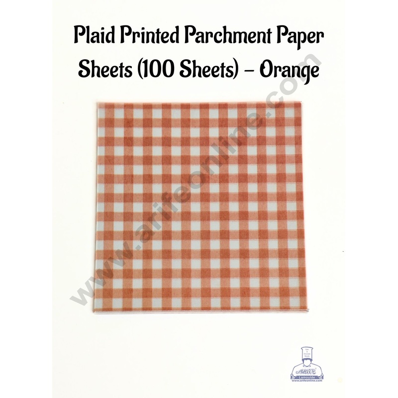 Printed Parchment Paper | Bento Box Liner | Grease Proof Paper | Wrap Paper - Orange Checks/Plaid Print (100 Sheets) CAKE DECOR