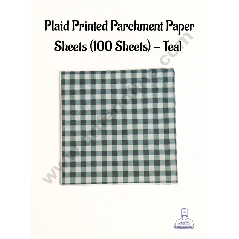 Printed Parchment Paper | Bento Box Liner | Grease Proof Paper | Wrap Paper -Teal Checks/Plaid Print (100 Sheets) CAKE DECOR