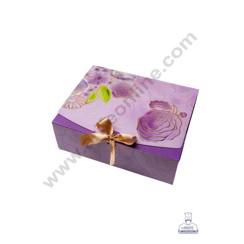 Purple Floral Ribbon Hamper Box  - Small (1 Pc) - CAKE DECOR