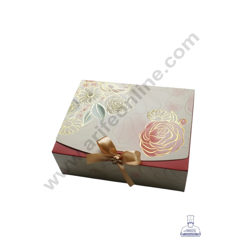 Red Floral Ribbon Hamper Box  - Small (1 Pc) - CAKE DECOR