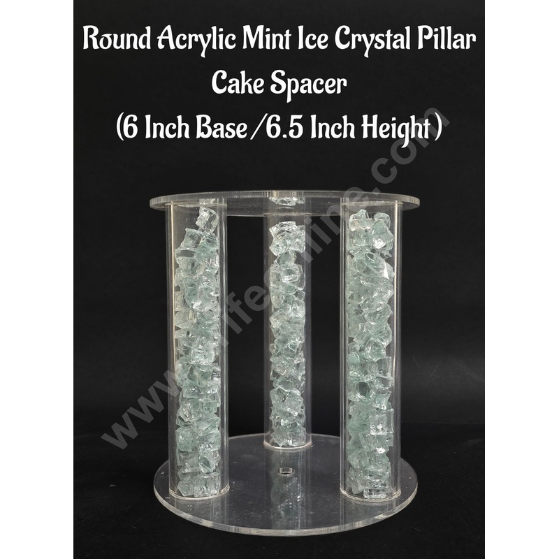 Round Acrylic Mint Ice Crystal Pillar Cake Spacer (6 Inch Base /6.5 Inch Height ) - CAKE DECOR