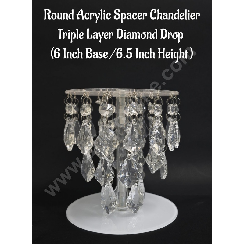 Round Acrylic Spacer Chandelier Triple Layer Diamond Drop  (6 Inch Base /6.5 Inch Height ) - CAKE DECOR