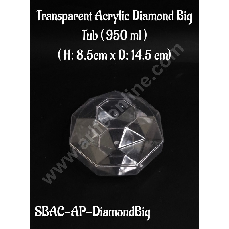 Transparent Acrylic Diamond Big Tub For Sweet And Confectionery( 950 ml ) (Pack of 1) - CAKE DECOR