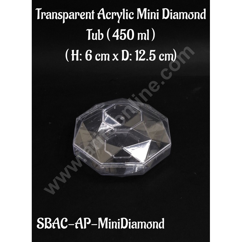 Transparent Acrylic Mini Diamond Tub For Sweet And Confectionery( 450 ml ) (Pack of 1) - CAKE DECOR