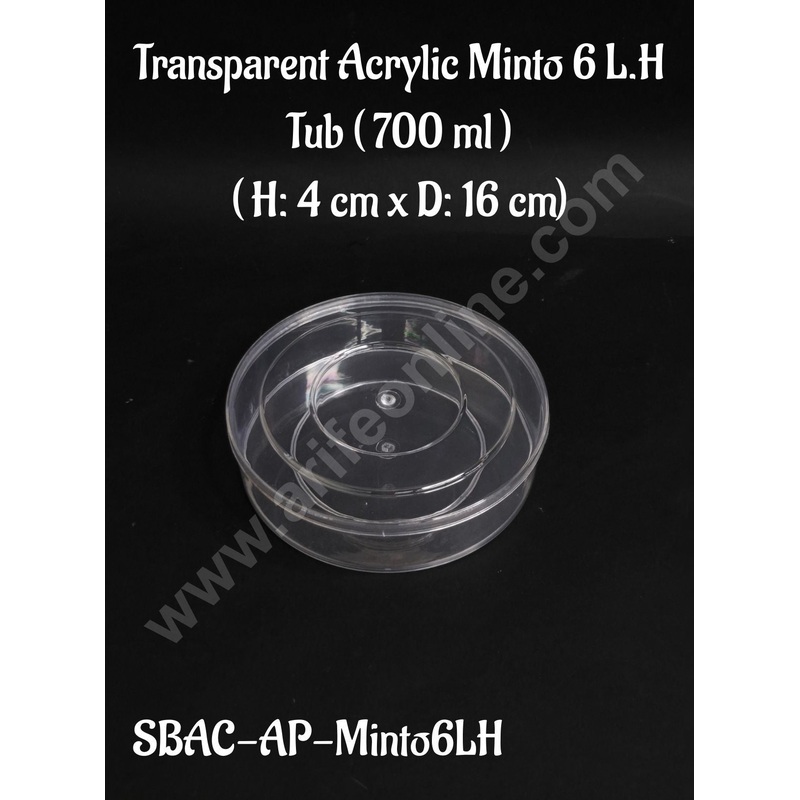 Transparent Acrylic Minto 6 L.H  Tub For Sweet And Confectionery( 700 ml ) (Pack of 1) - CAKE DECOR
