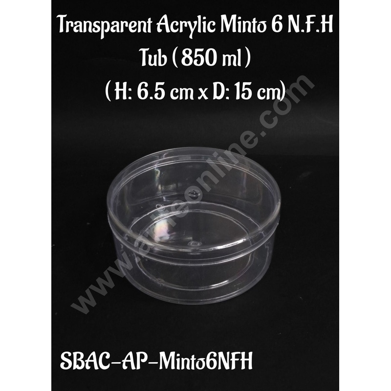 Transparent Acrylic Minto 6 N.F.H  Tub For Sweet And Confectionery( 850 ml ) (Pack of 1) - CAKE DECOR