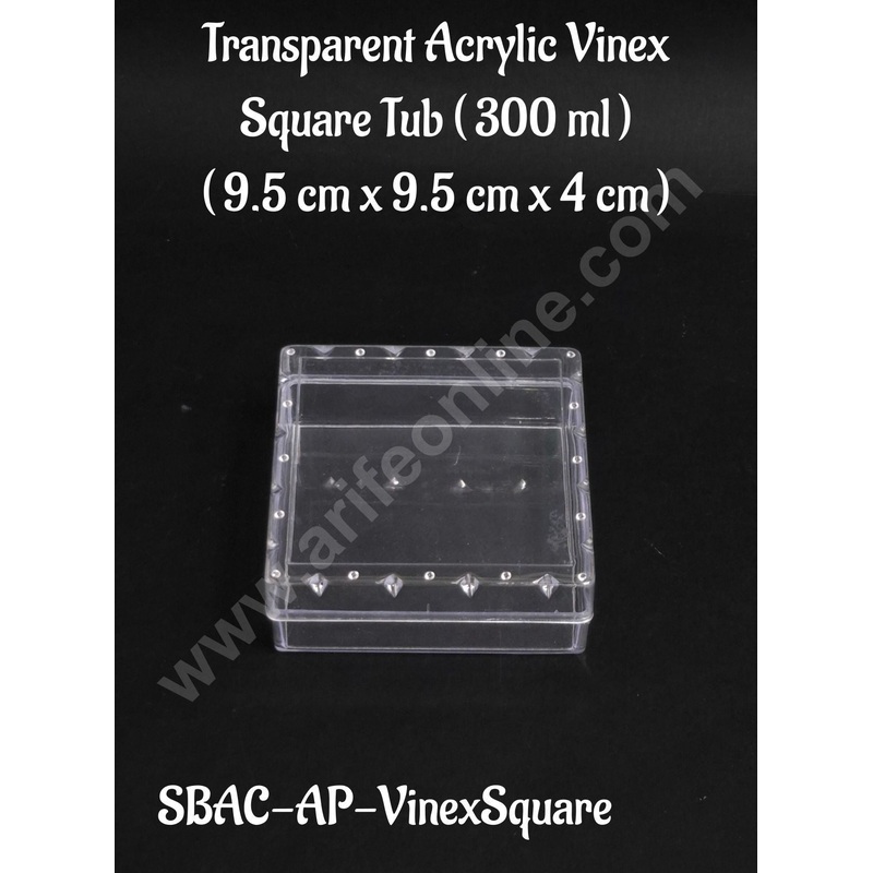 Transparent Acrylic Vinex  Square Tub For Sweet And Confectionery ( 300 ml )(Pack of 1) - CAKE DECOR