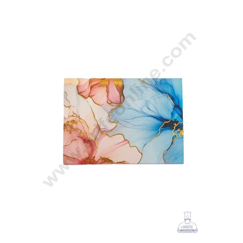 6 Cavity Floral Traditional Design Sliding Chocolate Box Without Cavity - Blue & Pink  ( 1 Pc ) - CAKE DECOR