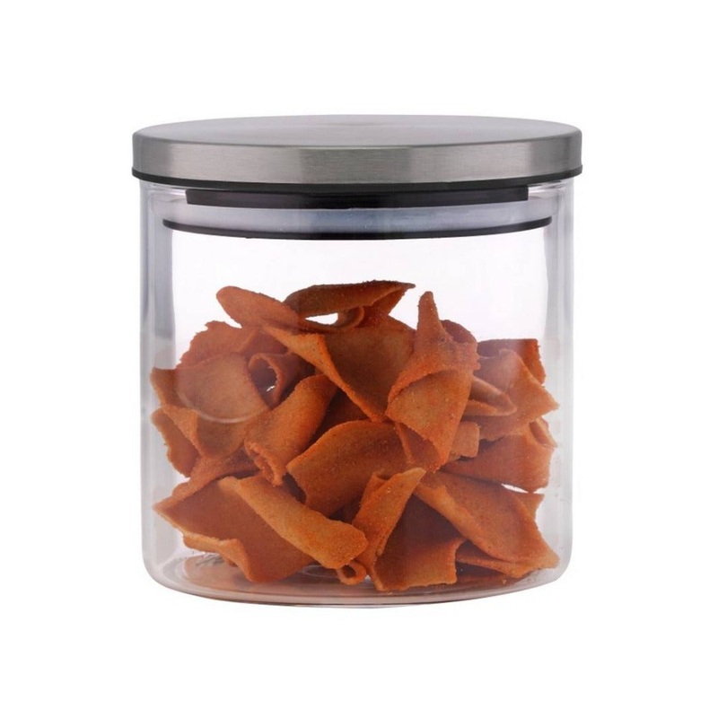 Borosil Classic 900 ML Wide Glass Storage Jar with Stainless Steel Lid | Transparent | 1 Pc