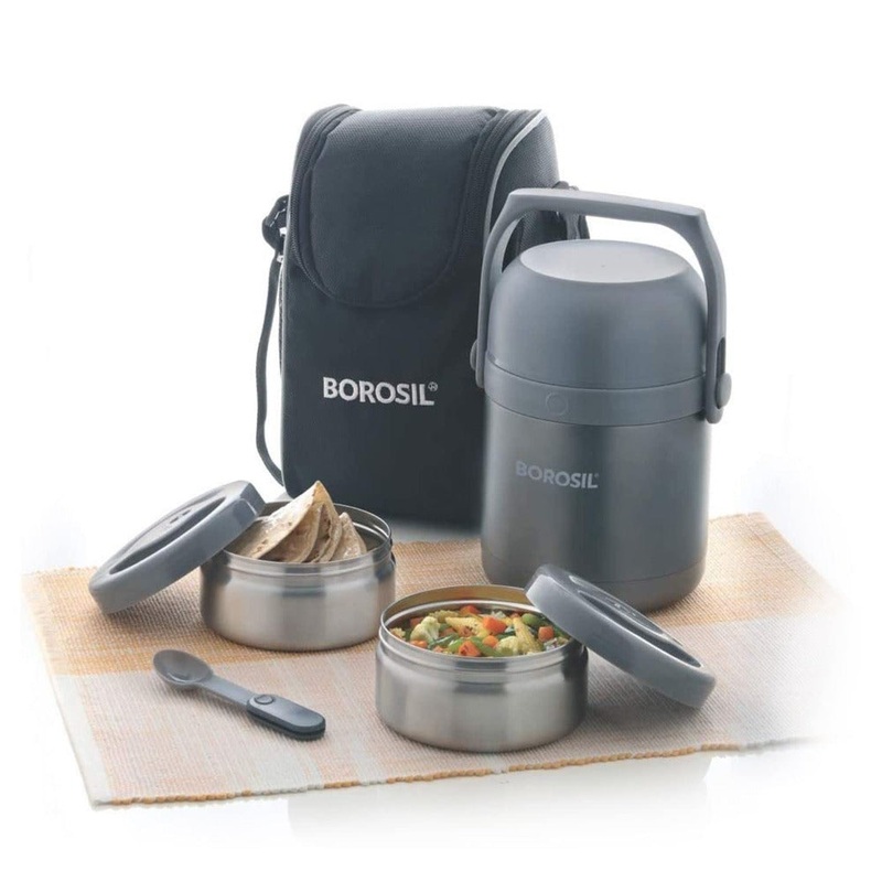 Borosil Hot n Fresh Stainless Steel Insulated Lunchbox | Grey