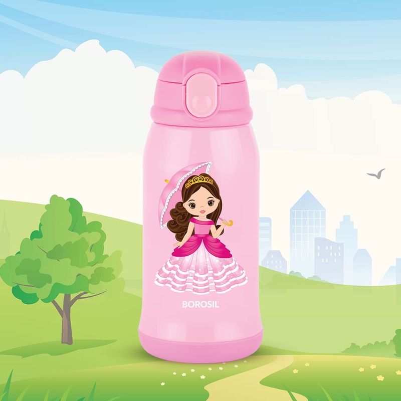 Borosil Hydra Princess 500 ML Vacuum Insulated Water Bottle for Kids | Pink | 1 Pc