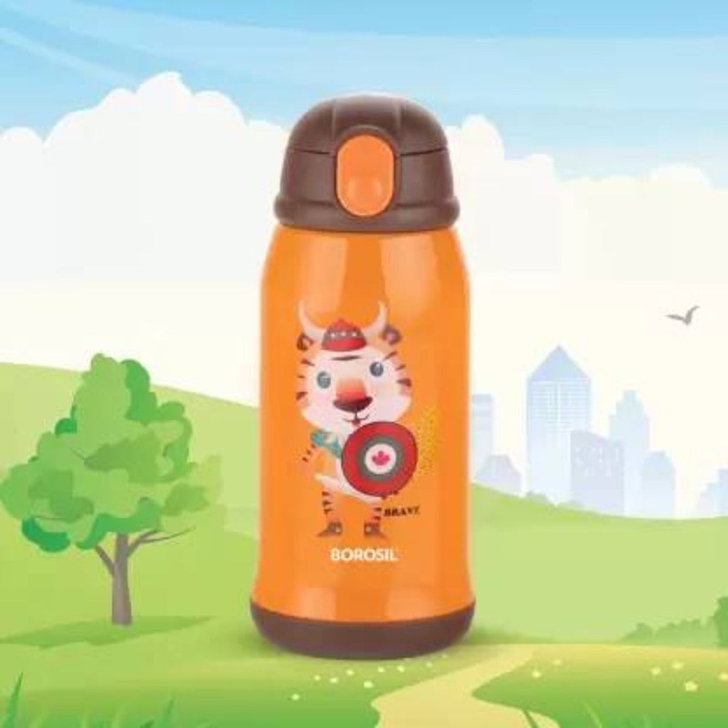 Borosil Hydra Tigry 500 ML Vacuum Insulated Water Bottle for Kids | Orange | 1 Pc