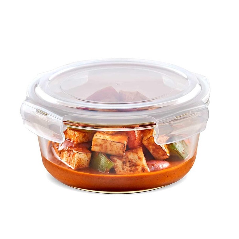 Borosil Klip N Store Round Glass Storage Container | Microwave & Oven Safe | Transparent | 1 Pc