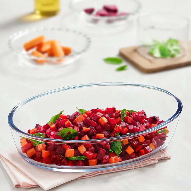 Borosil Oval Baking Dish | Microwave & Oven Safe | Transparent | 1 Pc