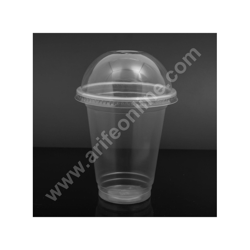 Clear Plastic Disposable  Glass With Holed Dome Lid - 420 ml (10 Pcs) Milkshake | Smoothie | Juice | Drinking Cups - CAKE DECOR
