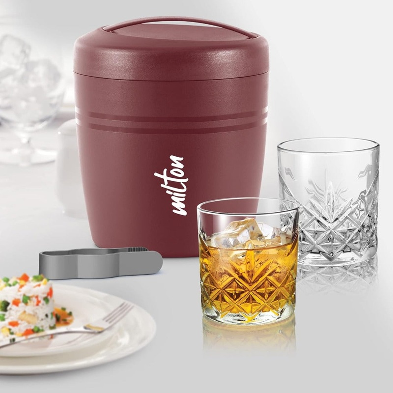 Milton Spiritz Gift Set - Polar Ice Storage Pail + Tong + 4 Borosilicate Glass 340 ML Tumblers | Set of 6 Pcs
