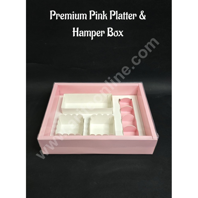 Premium Pink Platter & Hamper Box with Cavity & Lid  13 x 10 x 3 Inches - CAKE DECOR