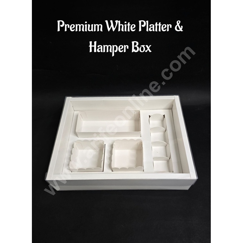 Premium White Platter & Hamper Box with Cavity & Lid  13 x 10 x 3 Inches - CAKE DECOR