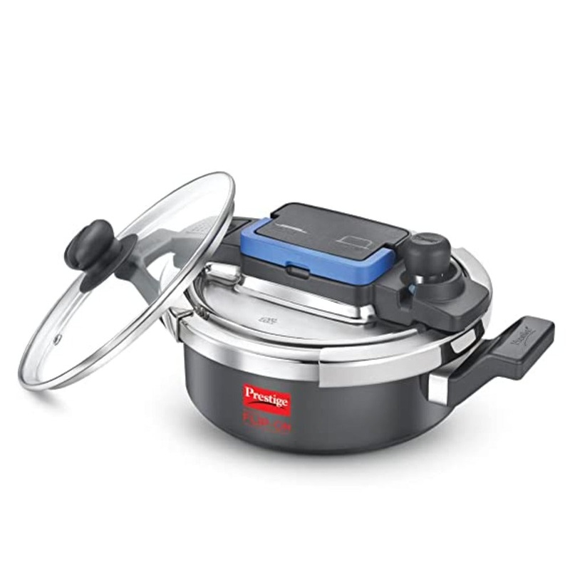 Prestige Svachh Flip-on Hard Anodised Pressure Cooker with Glass Lid | Gas & Induction Compatible | Black