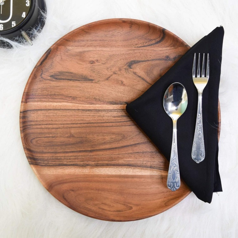 Softel Elegant Acacia Wood Serving Tray - Round, Brown, High-Quality, Easy to Clean Platter for Everyday Use