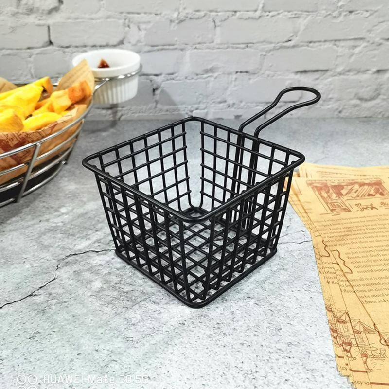 Softel Metal Portable Chips Deep Fry Basket | Fries Cart | Black | Mini French Chip Holder with Handles| Reusable Serving Food Presentation| Fries Baskets for Home Decor