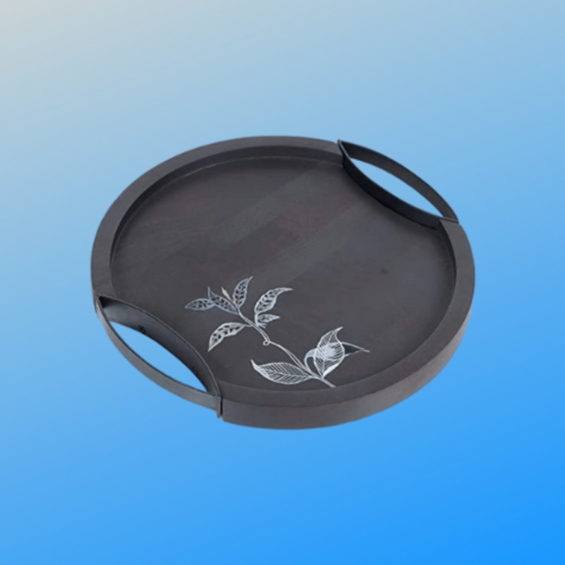 Softel Premium Wooden Serving Platter from Handprinted Arums Collection | Black | 1 Pc