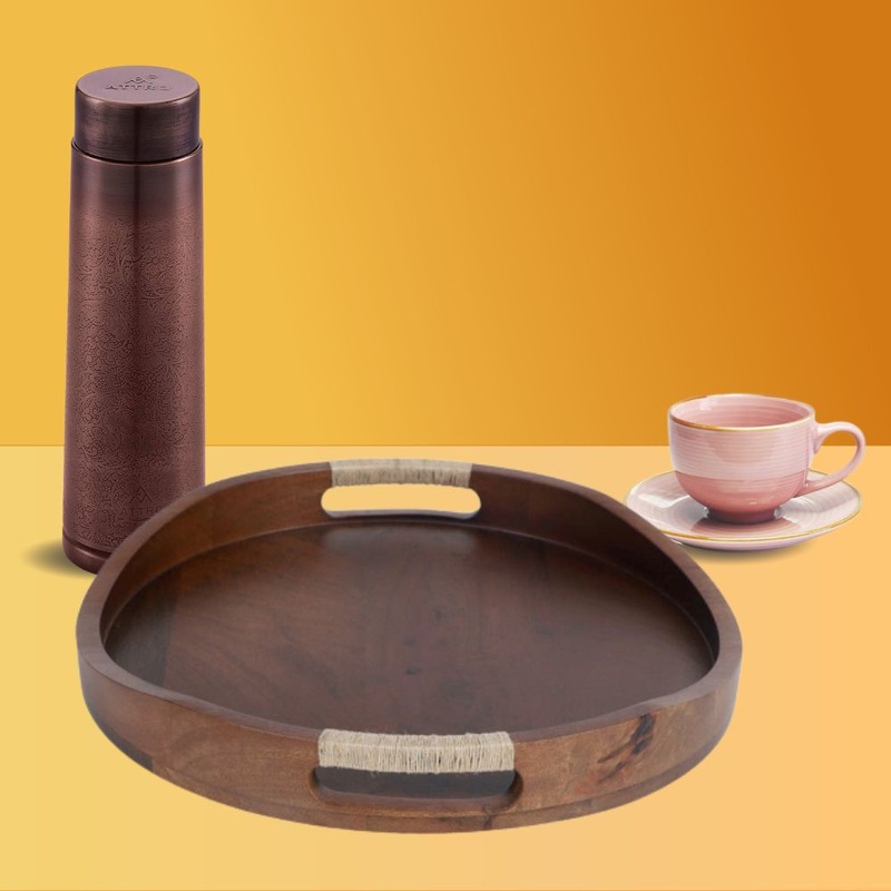 Softel Wooden Round Tray for Serving | Tray with Handles, Serve Tea, Coffee or Breakfast in Bed, Classic Circular Wooden Decorative Serving Tray