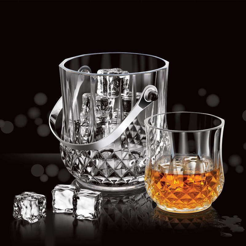 Treo Crystal On The Rocks - 1 Ice Pail + 6 Tumblers | Transparent | Set of 7 Pcs