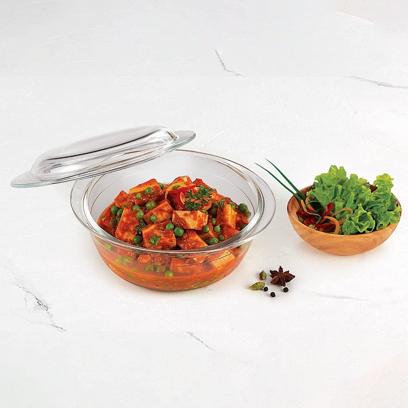 Treo Ovensafe Deep Round Borosilicate Glass Casserole | Transparent | 1 Piece