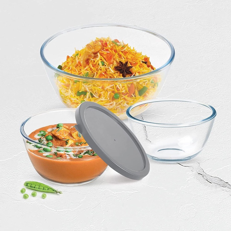Treo Ovensafe Mixing Borosilicate Glass Bowl with Quick Lid | Transparent | 1 Pc