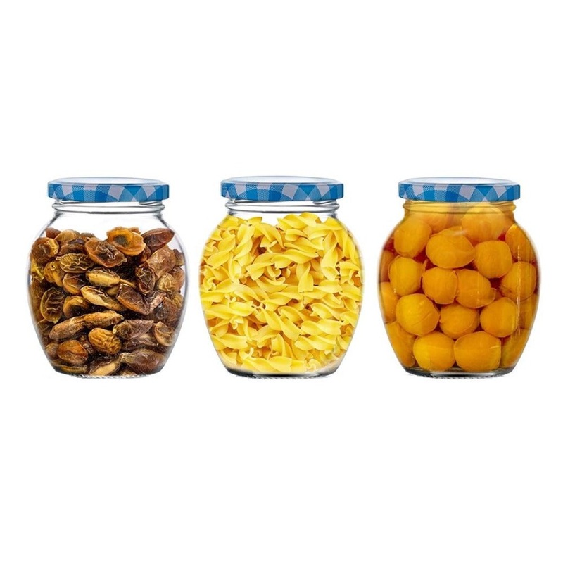 Yera Lucia 300 ML Glass Storage Jar with Checked Lid - Leak Proof | Transparent | Set of 3 pcs