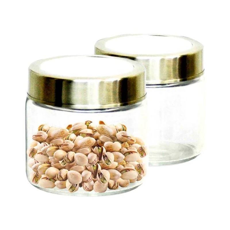 Yera X Series 275 ML Glass Storage Jar with Metallic Lid | Transparent | Set of 2 Pcs