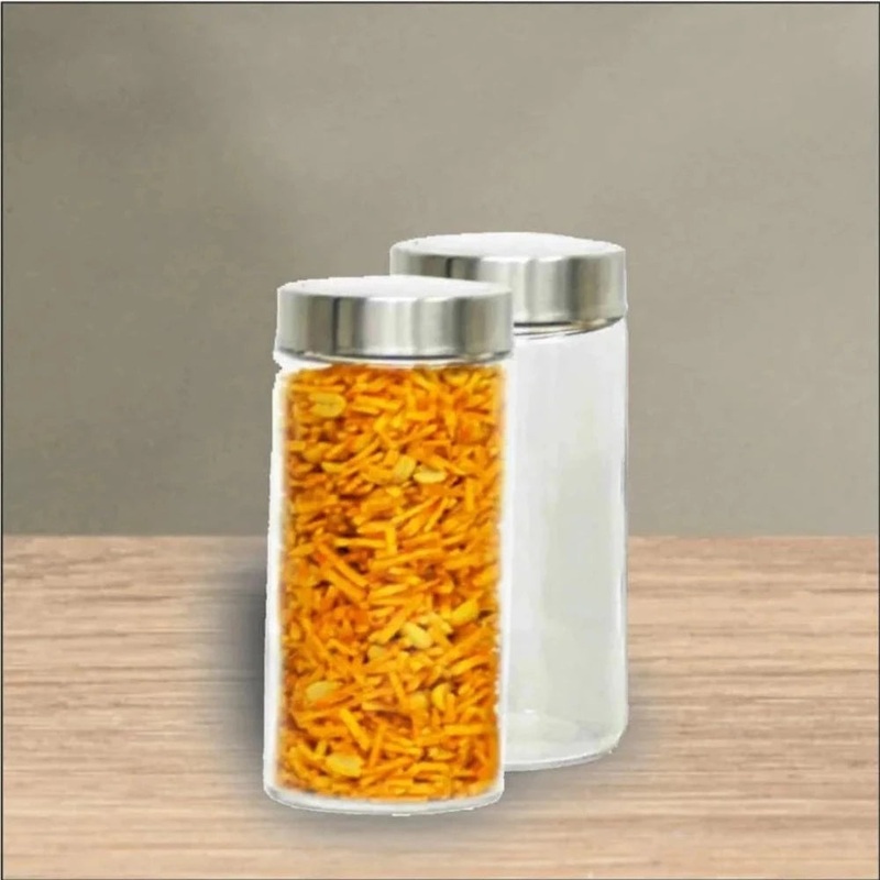Yera X-Series 680 ML Glass Storage Jar with Steel Lid | Transparent | Set of 2 Pcs