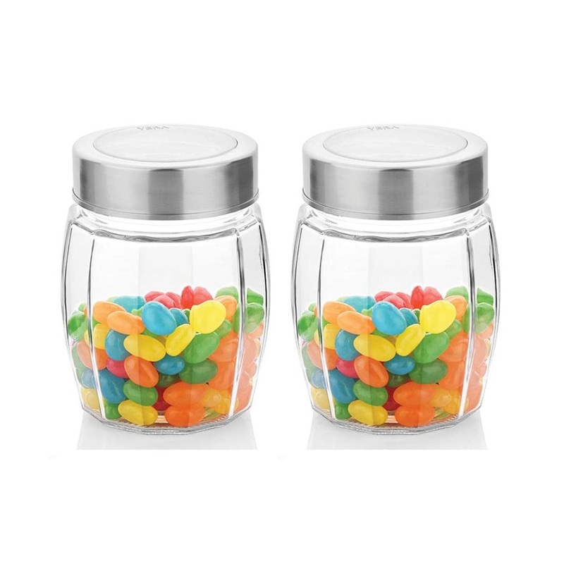 Yera X-Series KBM 560 ML Glass Storage Jar with Steel Lid | Transparent | Set of 2 Pcs