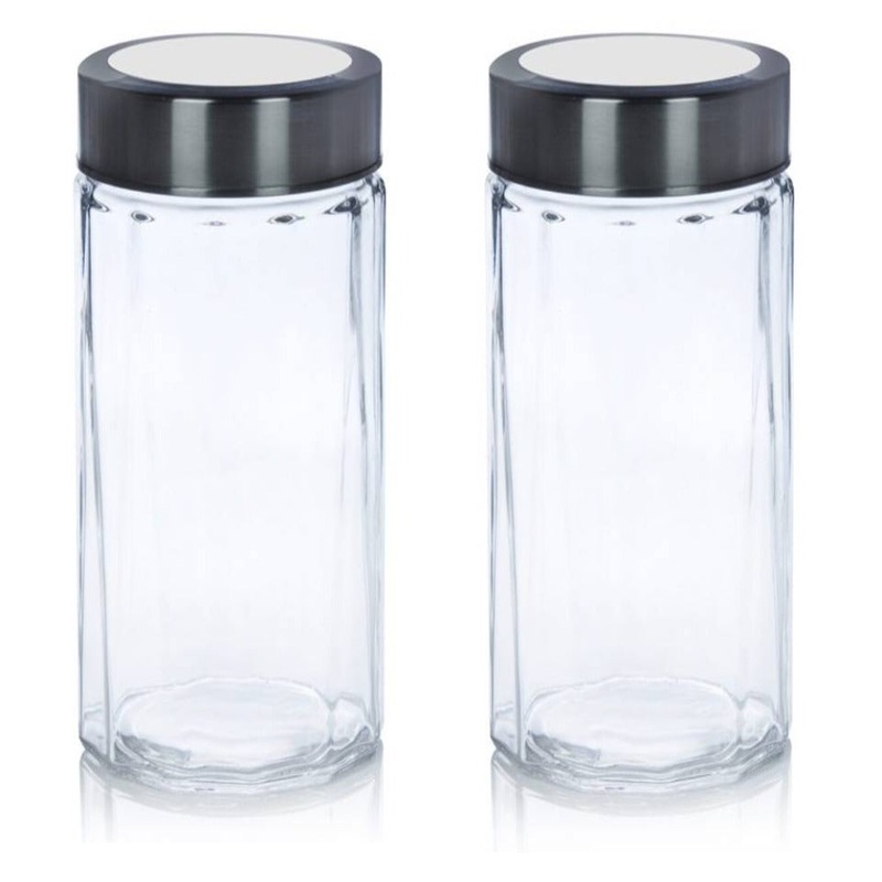 Yera X-Series KPM 580 ML Glass Storage Jar with Steel Lid | Transparent | Set of 2 Pcs