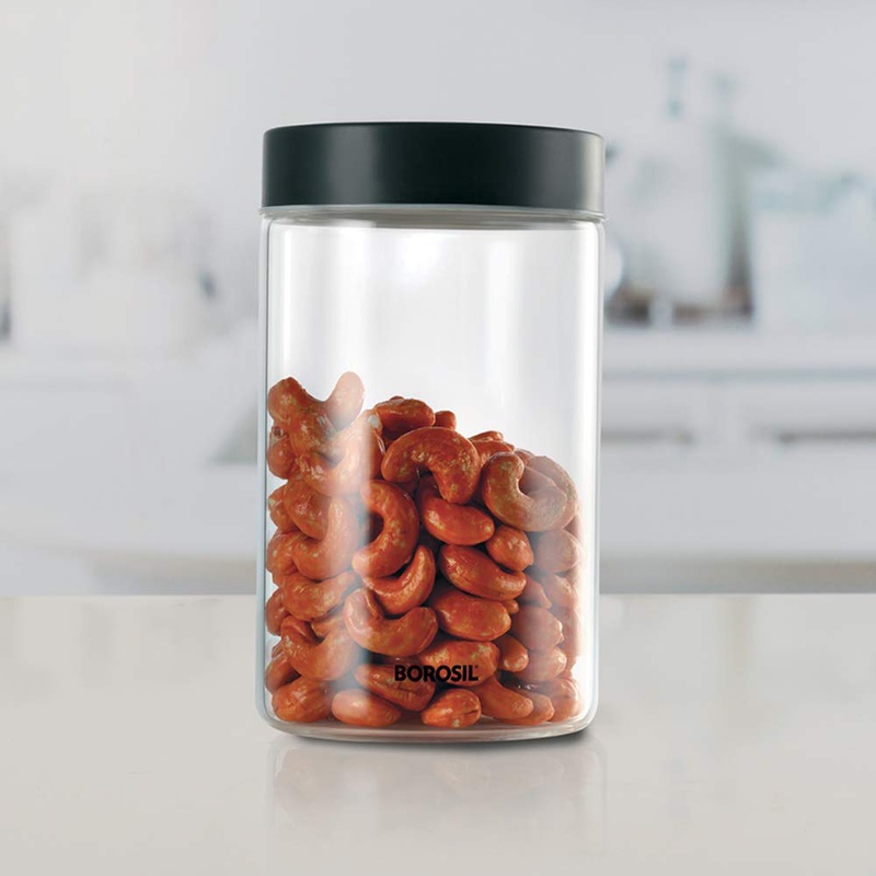 Borosil Endura 1000 ML Glass Storage Jar | Transparent | 1 Pc