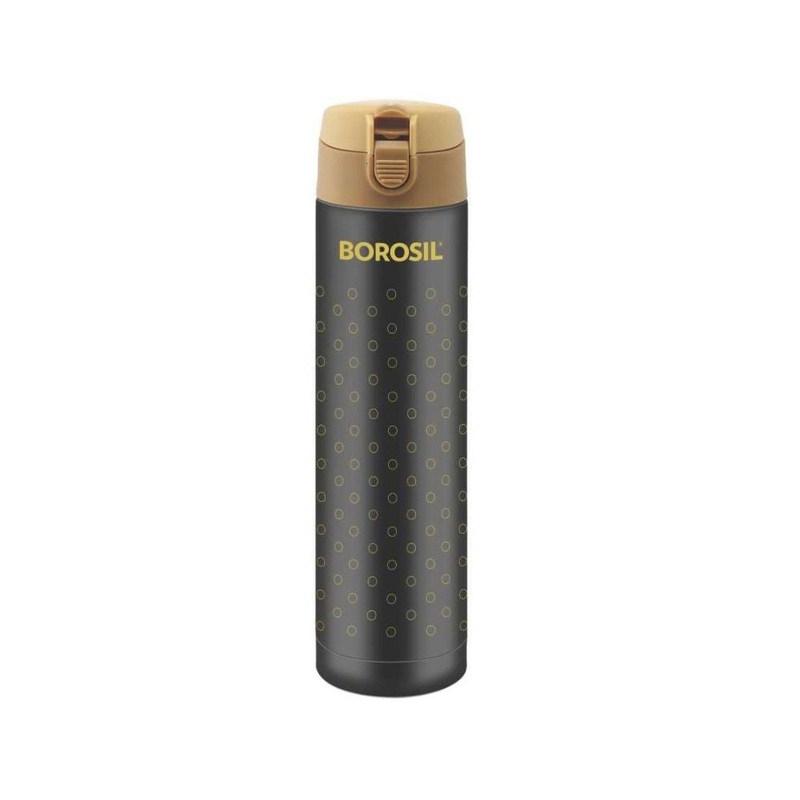Borosil Stainless Steel Polka 350 ML Bottle | Black | 1 Pc